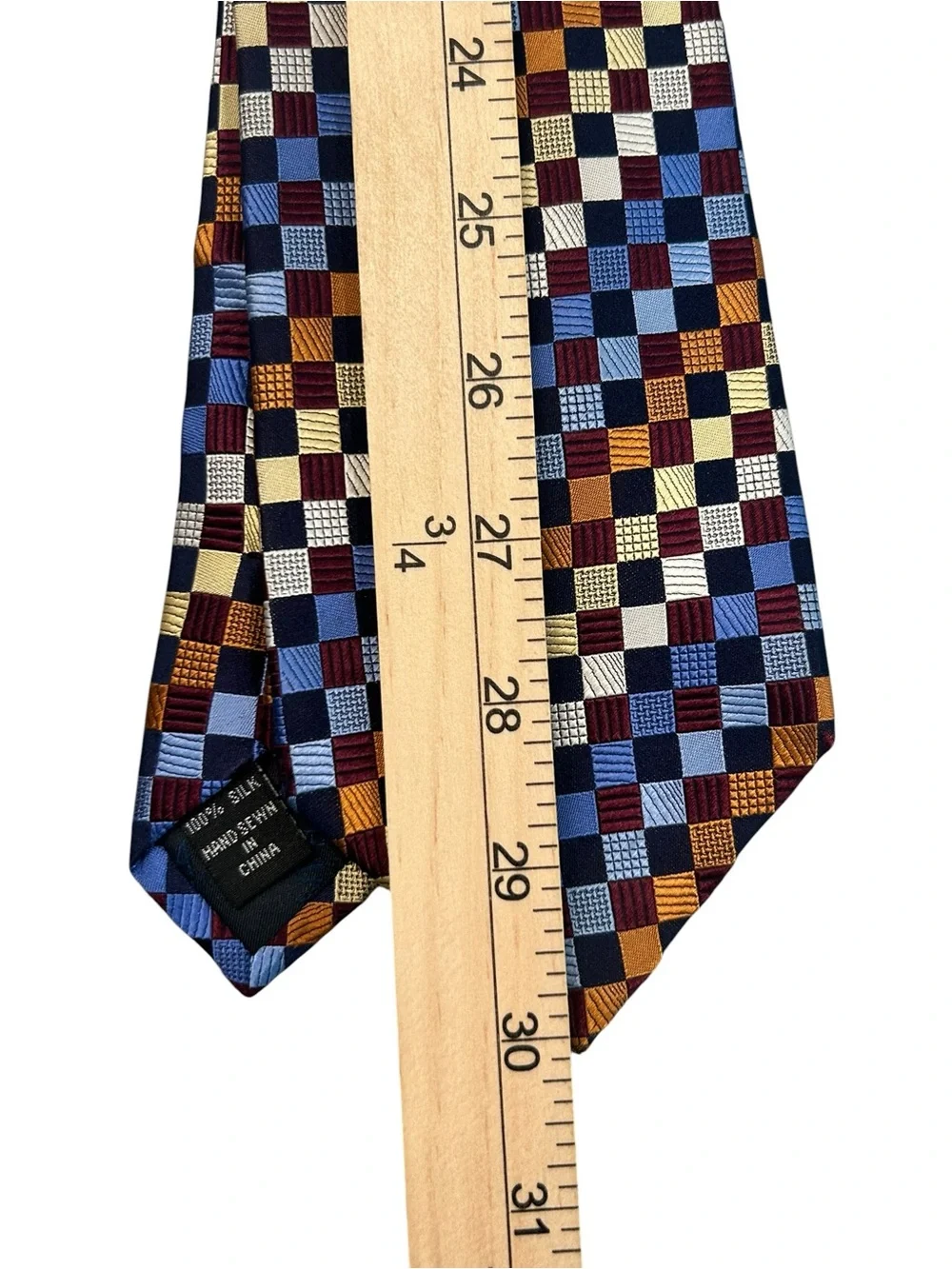 Jos. A. Bank Men’s Hand Sewn Silk Multicolor Checkerboard Striped Tie 60” x 3.5”